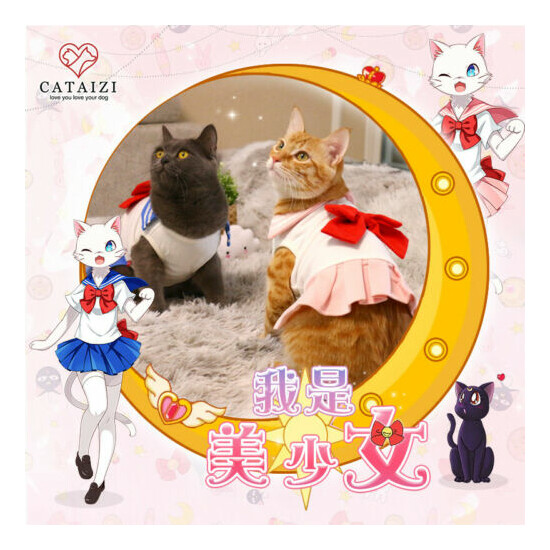 Sailor Moon Pet Animals Cat Dog Clothes Bow Cute Dress Pink Costume Full Set image {1}