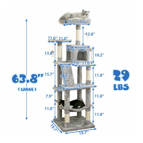 63.8" Cat Tree for Large Cat Tower Condo Scratching Post Pet Kitty Play House image {3}