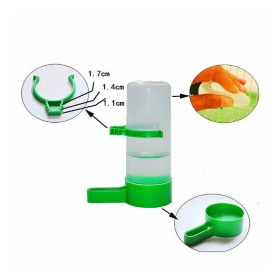 4 Plastic With Feeder Clip For Budgie Bird Drinker Green Aviary Water Bottle New image {5}