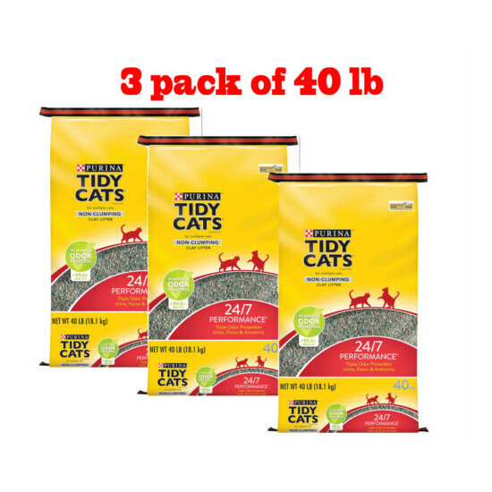 Purina Tidy Cats Non Clumping Multi Cat Litter 40 Lb Bag 24/7 Performance 3 pack image {1}
