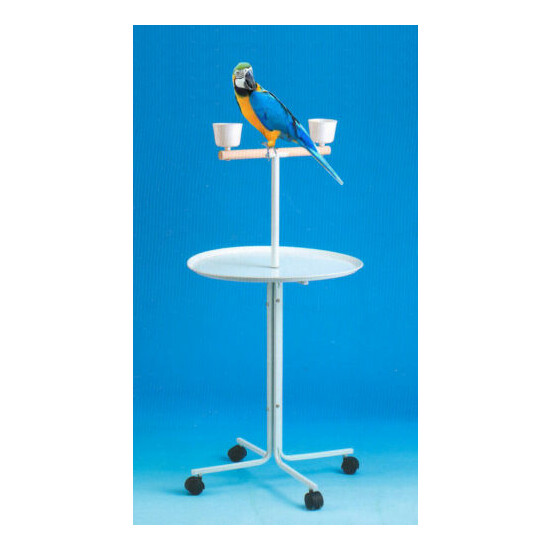 46-Inch Large Parrot Play Perch Stand Feeder Bowls Metal Tray Rolling Wheels image {1}