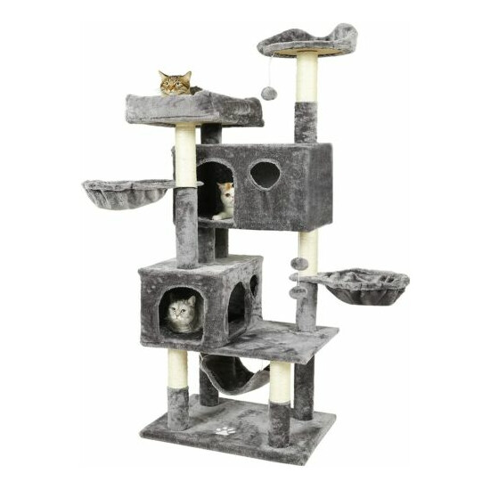 Cat Tree cat tower for large cats xxl,2 Platforms with Hammock Hanging Ball Grey image {1}