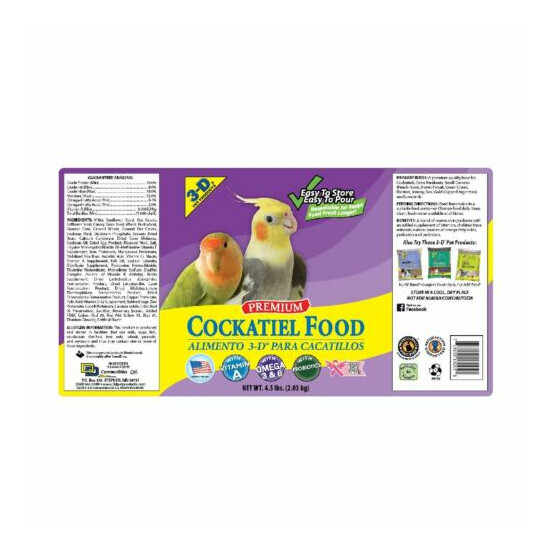 3-D Pet Products Premium Cockatiel Food 4.5 lbs image {2}