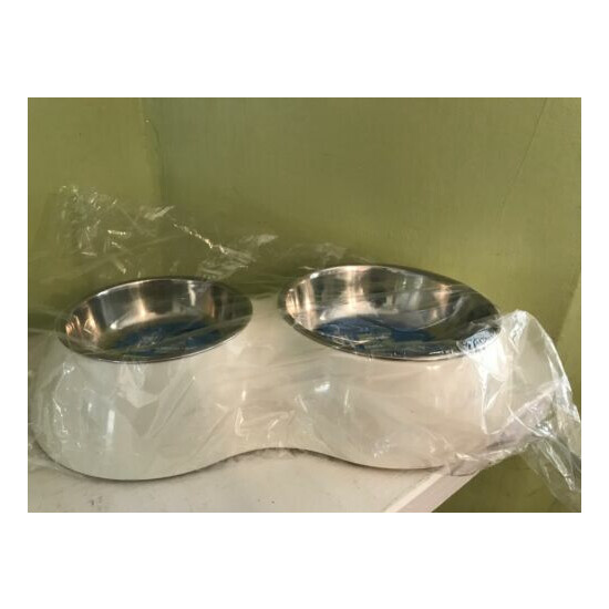 Double Stainless Steel Bowls Pet Dog Cat Feeding Station Twin Dish Food Water image {2}