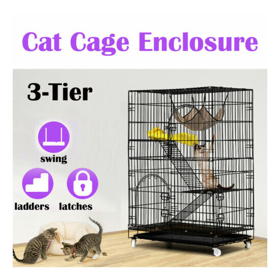 48 Inches 3-Tier Cat Cage Pet Playpen Wire Metal Crate Kennel Playpen Black image {1}