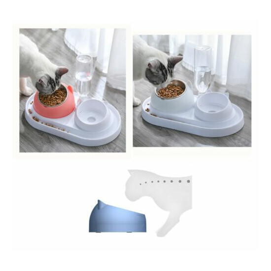 4 in 1 Pet Cat Dog Tilted Raised Food Steel Bowl Slow Feeder Automatic Water image {6}