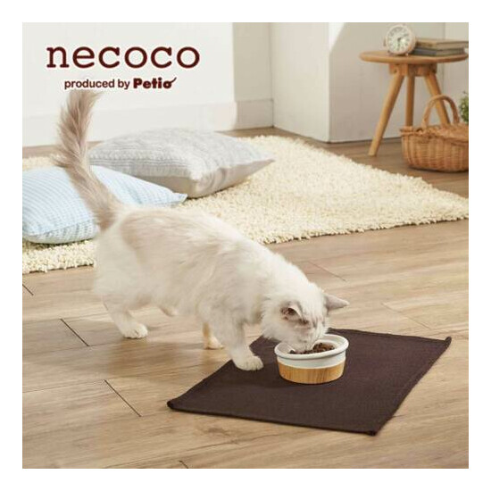 Petio Necoco Wood Grain Ceramic Cat Inclined Feeding Bowl Wet/Dry Food Bowl image {2}