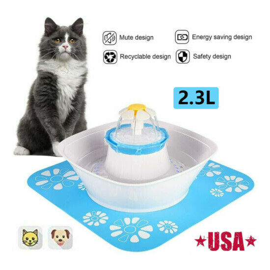 Cat Water Fountain 2.3L Automatic Electric Flower Style Dog Dispenser with Mat image {1}
