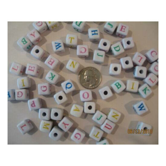 50 ALPHABET ABC BEADS WHITE COLORED LETTERS BIRD PARROT TOY PARTS CRAFTS 1/2" image {3}
