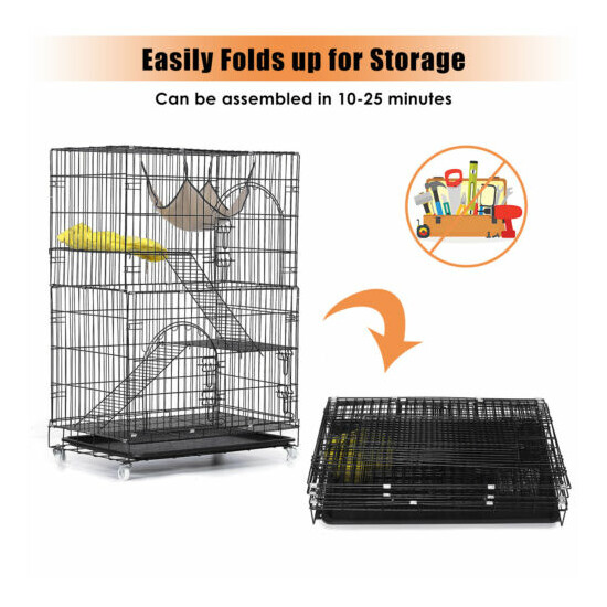 48 Inches 3-Tier Cat Cage Pet Playpen Wire Metal Crate Kennel Playpen Black image {6}