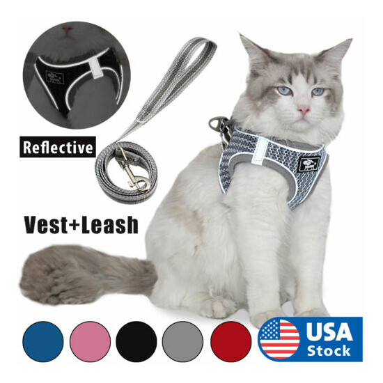  Cat Harness Reflective Walking Adjustable Vest Lightweight, 5ft Leash image {1}