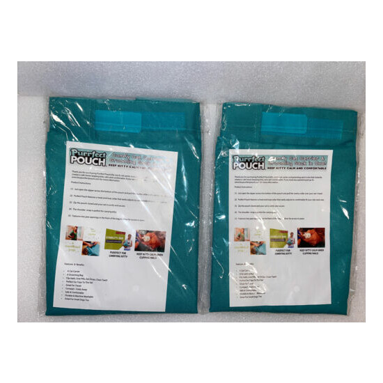 2 PACK Purrfect Pouch Comfy Cat Carrier Grooming Sack As Seen on TV , Teal, image {1}