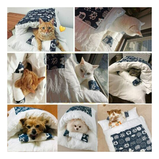 CAT & DOG FUTON Pet bed Mat Cushion Sleeping bag 100% cotton cloth Blue V-Dank  image {2}