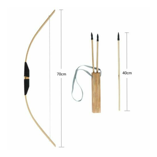 2SET Kids Archery Wooden Bow with Quiver & 3X Arrows Set Garden Target Toys Gift image {2}