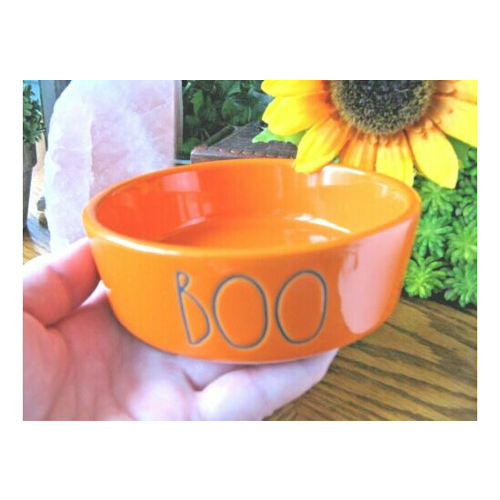 New Rae Dunn Magenta Halloween "BOO" Cat, Dog, Pet Orange LL Bowl Dish--4.85" image {2}