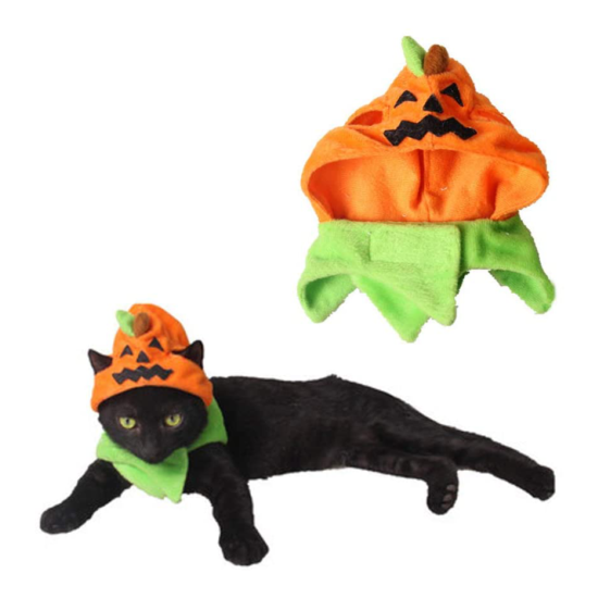 Halloween Pumpkin Cat Hat Cat Cosplay Costume Cap Kitty Cat Collar NEW image {1}