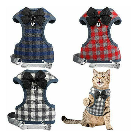 SATINIOR 3 Sets Cat Harness and Leash for Walking Escape Proof with Bell and ... image {1}