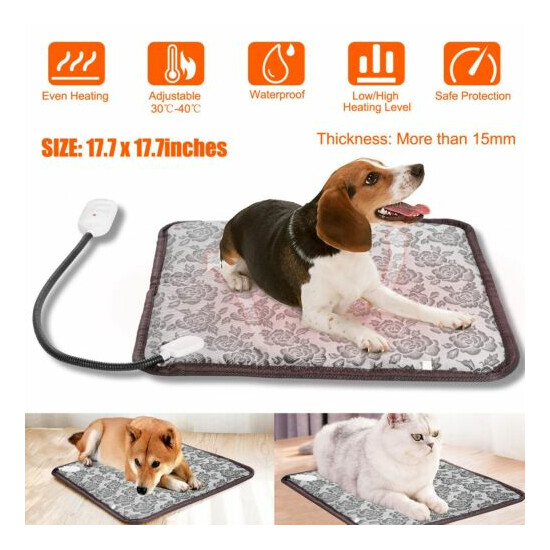 18 x 18 in Dog Cat Electric Bed Mat Pet Heating Pad Heat Waterproof Safe Use image {2}