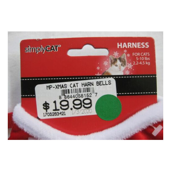 NEW Simply Cat Harness Holiday Christmas Xmas Bells Red Santa Suit 5-10 lbs image {2}