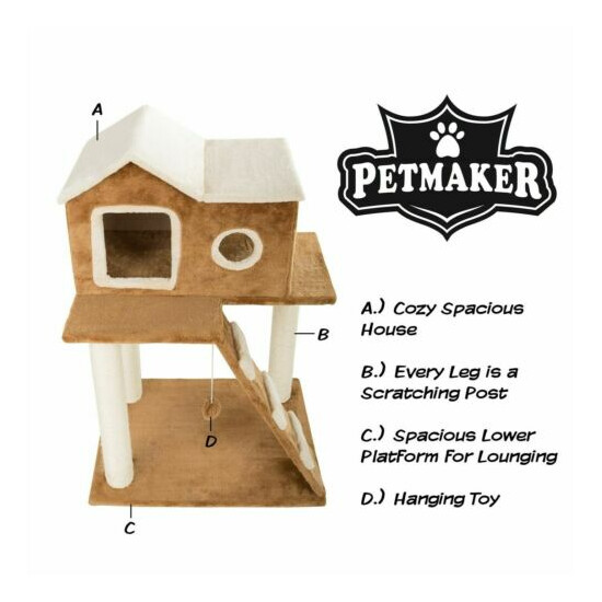 Cat Tower House with Ladder Scratching Post Hiding Bed Cave 34 Inch H with Toy image {3}