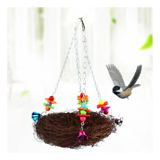 20cm Swing Hanging Chew Toy Pet Birds Rattan Plaited Weave Birds Nest New image {4}