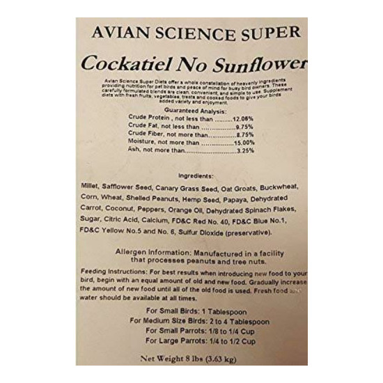 Volkman Avian Science Super Cockatiel No Sunflower Bird Food  image {4}
