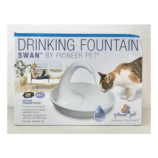 Pioneer Pet Swan Pet Drinking Fountain: 80 oz Water Capacity White (Box Damaged) image {1}