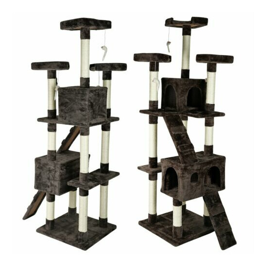 65" Multi-Level Cat Tree 2 Condos and 3 Perches Climber Tower Furniture image {3}
