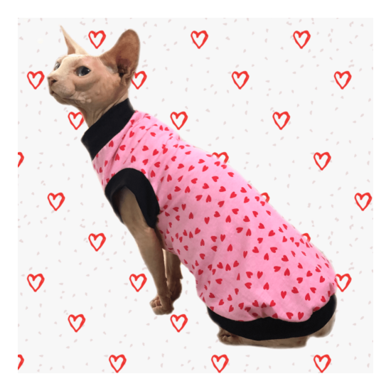 Sphynx Cat Shirt Pink Heart Print - Clothes Clothing Cotton Coat Vest Jumper  image {1}