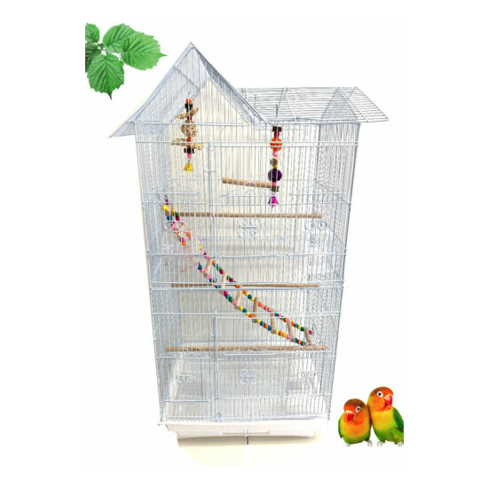 Large Double Roof Top Bird Flight Toys Cage Breeding Door Canary Aviary LoveBird image {1}