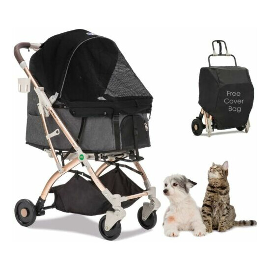 HPZ™ PET ROVER LITE Premium Light Travel Pet Stroller For Dogs & Cats - Black image {1}