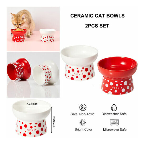 PETKIT 2pcs Elevated Cat Bowls Ceramic Pet Dog Food Water Dishes Raised Bowls image {1}