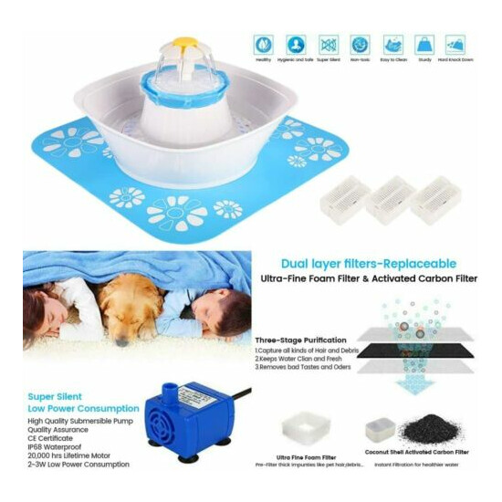 Cat Water Fountain 2.3L Automatic Electric Flower Style Dog Dispenser with Mat image {4}