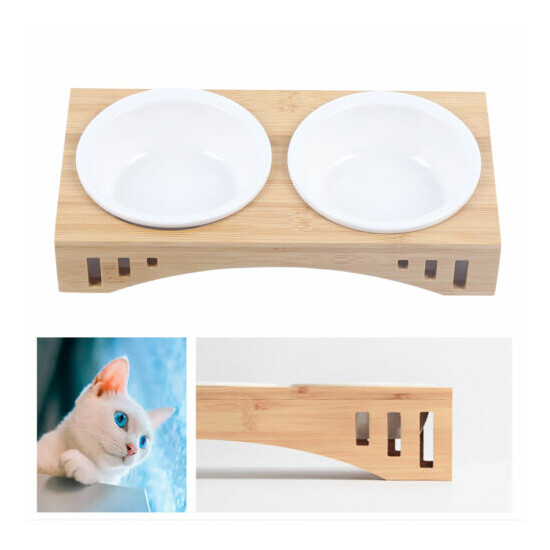  Pet Dog Double Ceramic Bowl Wood-based Non-Spill Feeding Food Plate PetSupplies image {3}