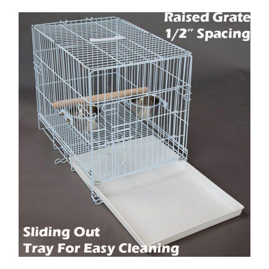 Foldable Travel Vet Bird Parrot Carrier Metal Cage FeederBowl Stand Wood Perch image {3}