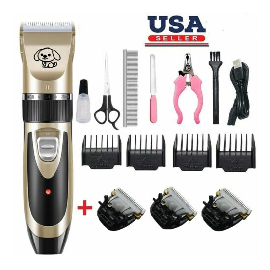 Dog Cat Pet Grooming Kit Rechargeable Cordless Electric Hair Clipper Trimmer Set image {1}