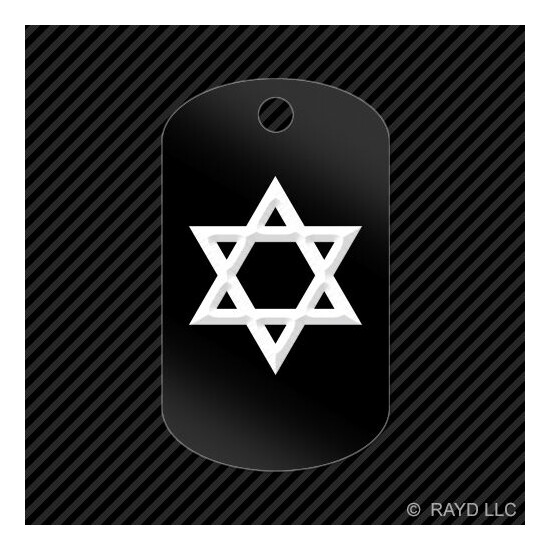Star of David Keychain GI dog tag engraved many colors jewish jew israel image {1}