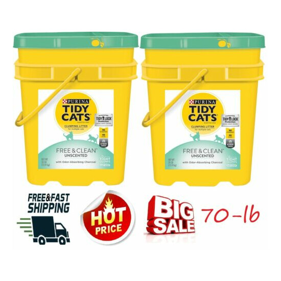 Tidy Cats Free & Clean Unscented Clumping Clay Cat Litter 70 lb (2 pack of 35lb) image {1}