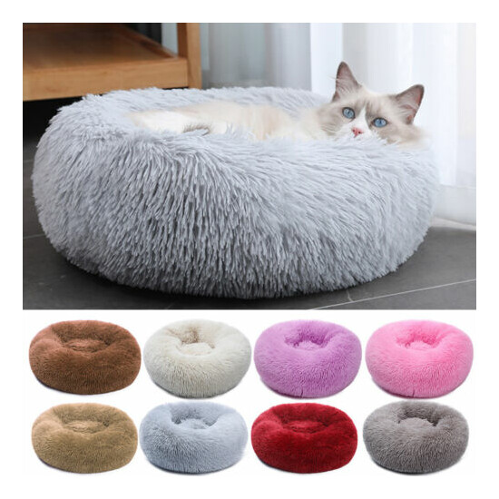 Donut Plush Pet Dog Cat Bed Fluffy Soft Warm Calming Bed Sleeping Kennel Nest image {2}