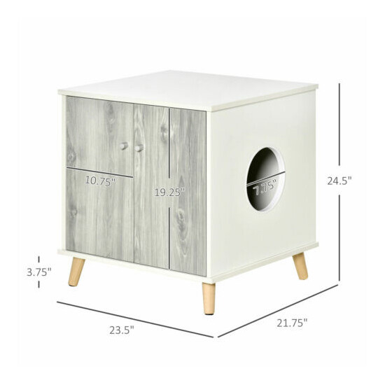 Wooden Cat Mess-free Litter Box, Wide Enclosure End Table w/ 2 Magnetic Doors image {2}