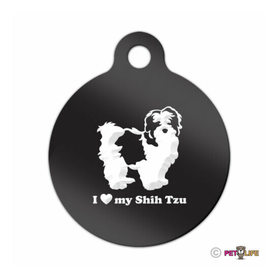 I Love My Shih Tzu Engraved Keychain Round Tag w/tab lion dog Many Colors image {1}