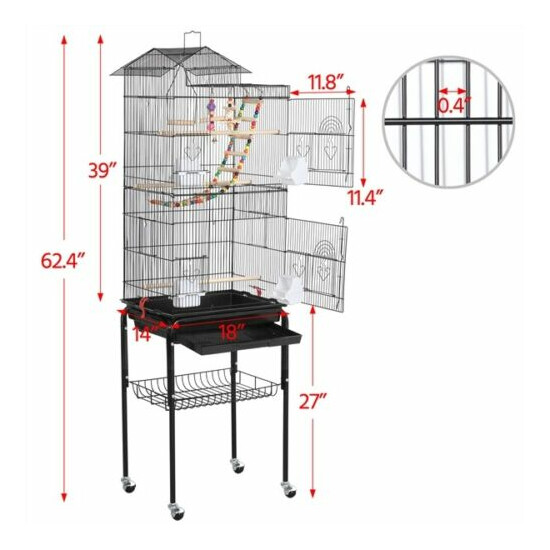 Roof Top Large Parakeet Bird Cage for Cockatiels Conures Finches w/ Stand&Toys image {3}