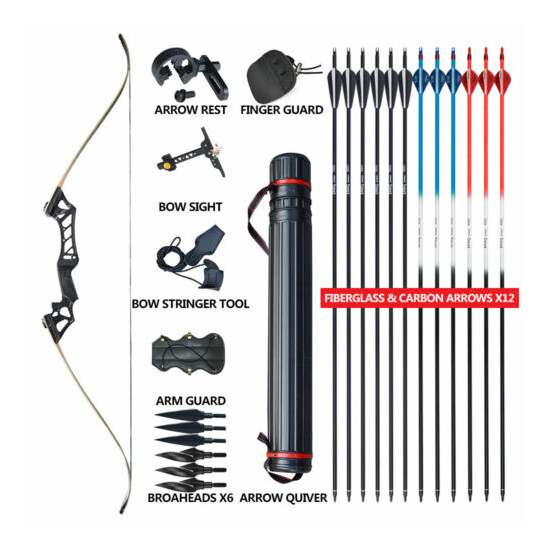 30-60lbs Archery Hunting Takedown Recurve Bow and Arrows Set Quiver Right Hand image {1}