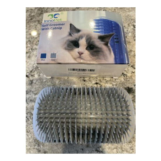 Pet Self Groomer Brush Wall Corner Cat Grooming Massage Comb Toy Catnip Gray NEW image {1}