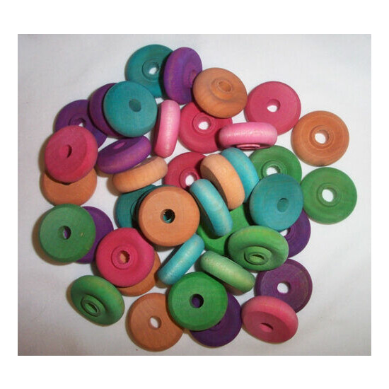40 Bird Toy Parts 1" Colored Wood Wheels Parrot Toy Round Craft Parts W/1/4 Hole image {1}