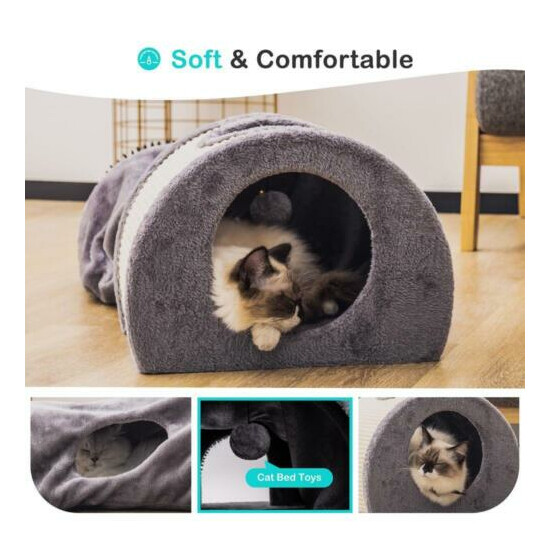 Cat Tunnel Bed Cat House Sisal Scratching Bed with Self Groomer Massager Plush image {2}