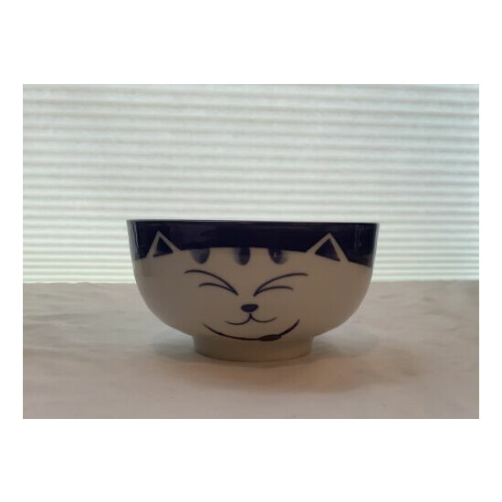 Porcelain Cat Bowl, Blue, White & Tan image {2}