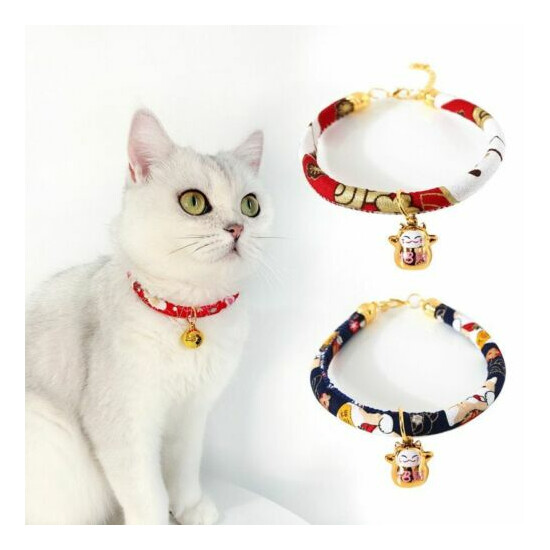 Japanese Style Cat Collar with Bells Pets Puppy Kitty Collars Adjustable Bowtie  image {1}