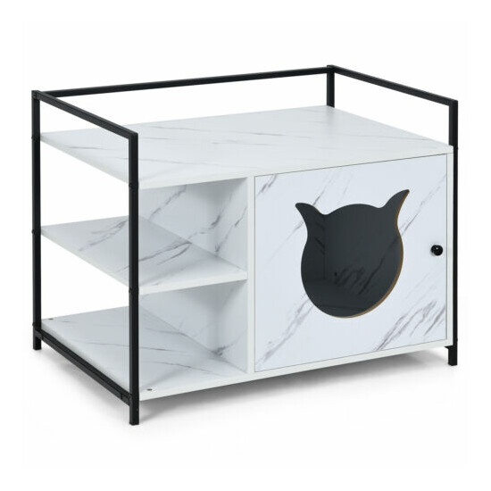 Cat Litter Box Enclosure Hidden Cabinet Litter Furniture W/ 2-Tier Storage Shelf image {1}