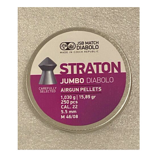 JSB Straton Jumbo 15.89 grains .22 Cal Pellets 250 Per Tin image {2}
